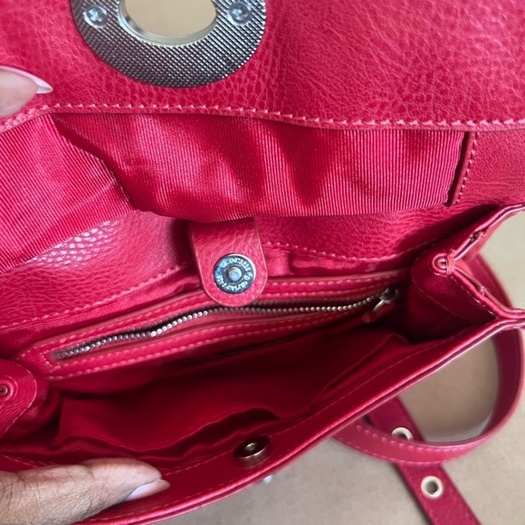 Clements Ribeiro Red Genuine Pebbled Leather Silver Hardware Crossbody Bag - Picture 9 of 11